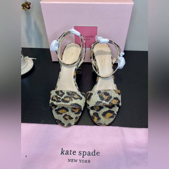 KATE SPADE Odele Leopard Raffia Block Heel Sandals | Size 7.5B | NATURAL NIB - Picture 8 of 9